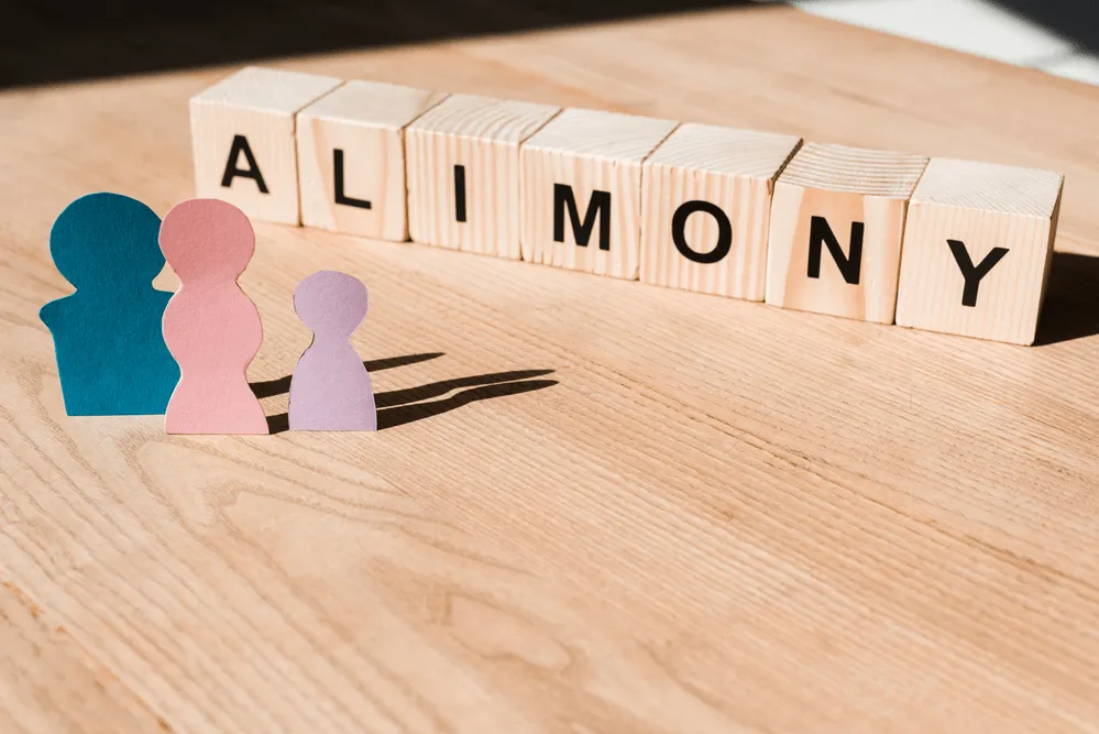 Alimony spelled on block letters.