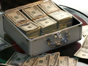 A briefcase filled with money.