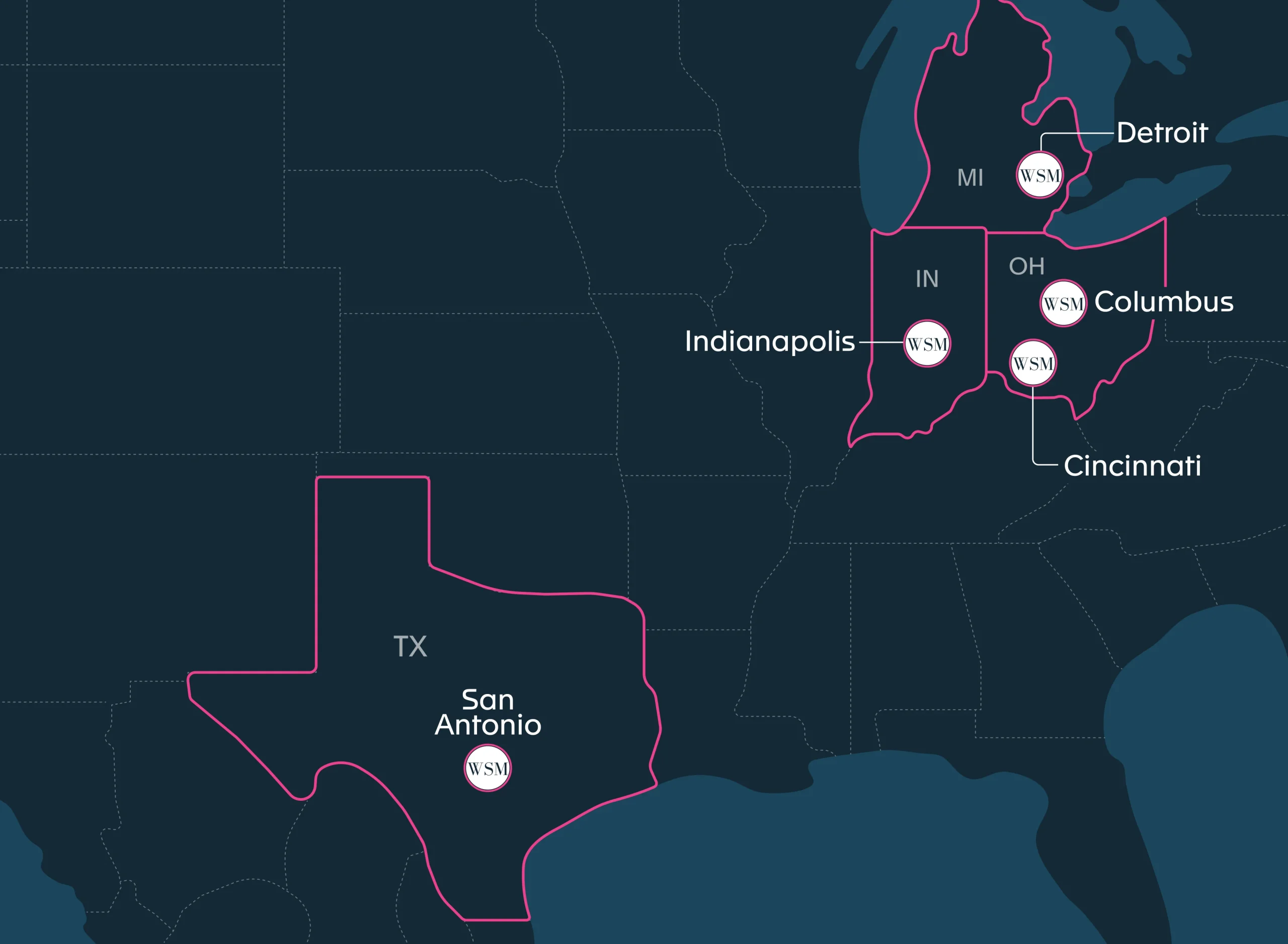 WSM Texas and IN, OH maps.