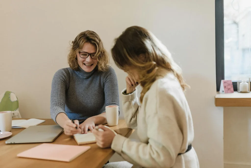 An attorney working with her client.