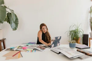 A woman working at her business.