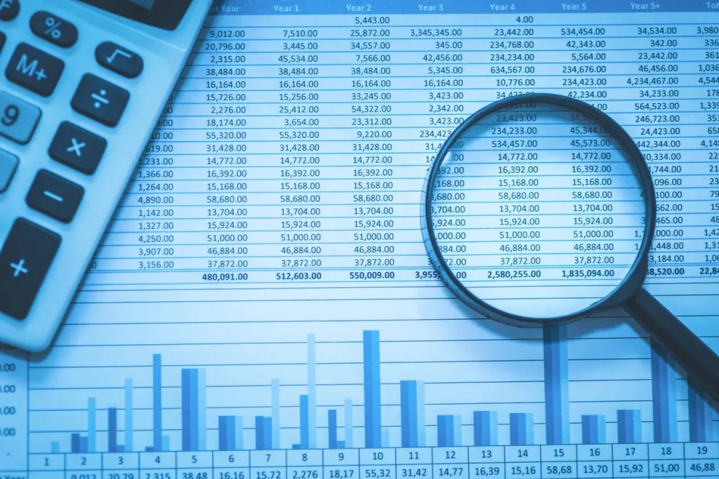 A financial sheet tracking expenses and revenue.